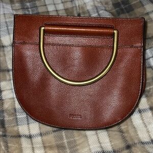 Fossil Brown Leather Crossbody with Gold Accent Handles